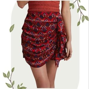 Dolan Anthropologie Draped Ruched Ruffled Brown Red Purple Mini Skirt- Size XS